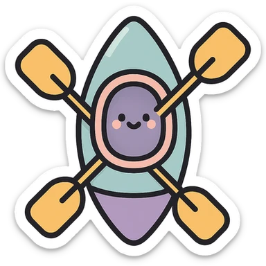 cute rowing kayak with paddle, side view, icon-color-outlined style, detailed shading, thin clean outlines, soft rounded features, pastel palette #98B5BC #B5B3C1 #C9A3C9 #E4C0CA #F7DCD1 #F7C0AA, Japanese pop art, sticker look, highly detailed, vector clarity, soft lighting, subtle shadows, transparent background sticker