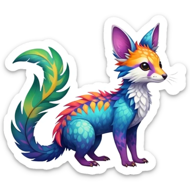 Feral Rare Fantasy vibrant colorful tropical Vernid-Trico-species by LiLaiRa, random markings, tufted tail, tufted ears, full body sticker