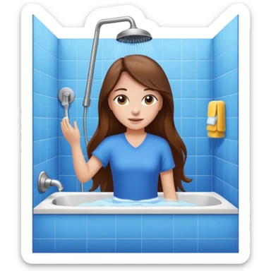 beautiful girl with long brown hair constructing new bathroom area with new shower and amenities  sticker