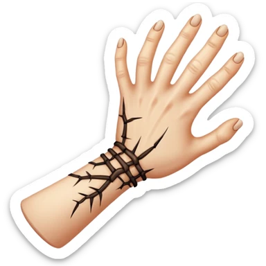 Draw Thing as a realistic severed hand with stitched scars & skin texture, crawling. sticker