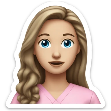 White girl with long brown hair with blue eyes in pink scrubs  sticker
