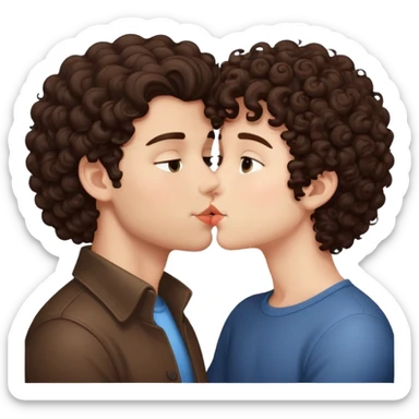 A brunette boy kisses a curly brunette sticker