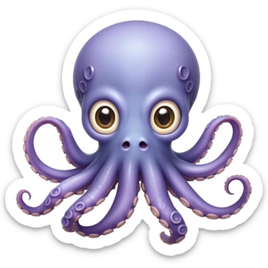Cinematic Comical Baby Octopus Portrait Emoji, Tentacles slightly flared in a playful, exaggerated gesture, featuring a light blue-purple, rounded body with dramatically wide, hilariously expressive eyes full of surprise and innocent mischief, Simplified yet hilariously endearing features, highly detailed, glowing with a soft oceanic radiance, high shine, dramatic yet lovable, stylized with a dash of whimsical underwater mischief, soft glowing outline, capturing the essence of a delightfully silly little octopus that looks like it just made a clumsy, adorable mistake! sticker