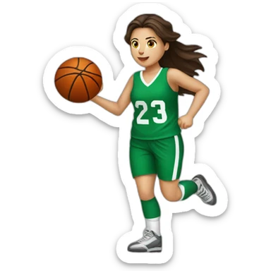 White skin brunette female playing football with basket ball sticker