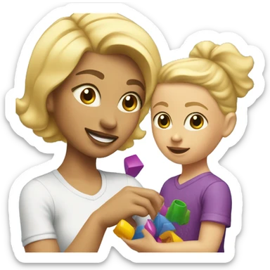 blonde women playing with blonde child with toys sticker