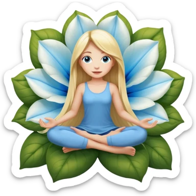 full body woman long blonde hair blue eyes white skin sitting inside giant flower bloom sticker