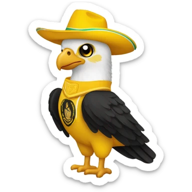 un águila llamado luka, vestido con uniforme amarillo y negro con logotipo de águila y banderea de México. con el pulgar arriba por el buen trabajo sticker