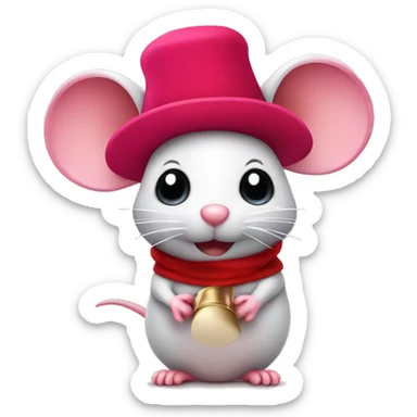 Pink mouse with red felt hat with a bell on the end sticker