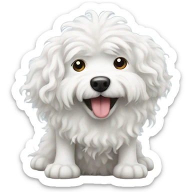 White curly fluffy dog doing a poo sticker