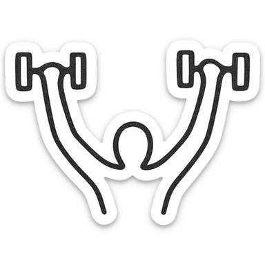 minimalist abstract representation of dumbbell fly, just arms and dumbbells sticker