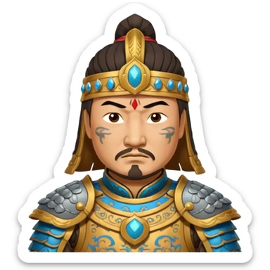 portrait of Genghis Khan in armor rotated 45 degrees to the right sticker