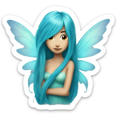Beautiful, fairy, blue, turqoise, long hair, big wings sticker