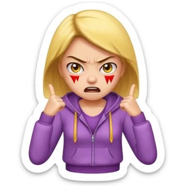 Angry girl with clothes sticker
