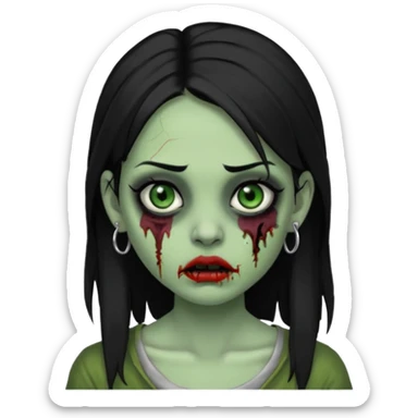 Zombie girl with a septum piercing black hair green skin sticker