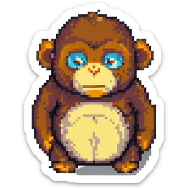 sad fat monkey, pixel art style sticker