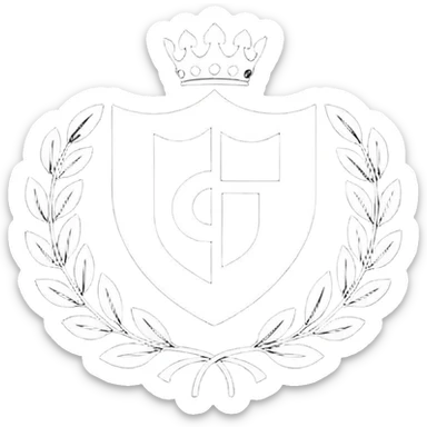 Es un escudo con forma clásica de heráldica, dividido en cinco franjas verticales alternadas en negro y blanco. En la parte superior tiene las siglas “GYE” y en la parte inferior el año “1908”. El diseño es simple, simétrico y con colores tradicionales blanco y negro. sticker