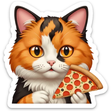 frowning cat with pizza, portrait, bust up sticker