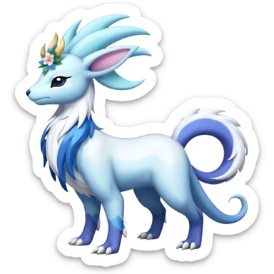 Shiny Glossy Pastel Light Divine Snaky Beautiful Floral Snowy Pretty Absol-Amaura-Suicune-Cobalion-fusion, full body sticker
