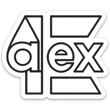 the name 'alex' in a geometric icon style, bold shapes, simple, tech-inspired sticker