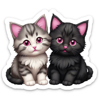 Two cute fluffy black Siberian kittens sticker