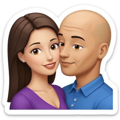 Bald Hispanic man kissing white brunette woman sticker