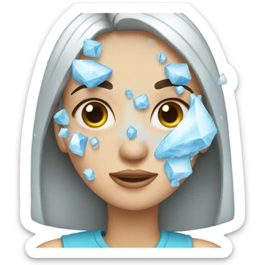  A girl applying ice on her face sticker