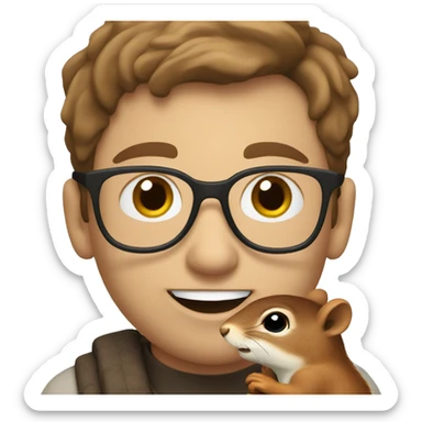 A man with brown hair, glasses and fair skin, feeds a squirrel sticker