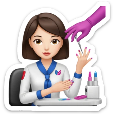 Brunette Girl getting a manicure at nail salon wind club sticker