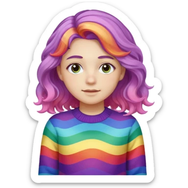 Lila renkli dalgalı saç beyaz tenrengi hafif çekik gözlü uzun kollu gökkuşağı swit sticker