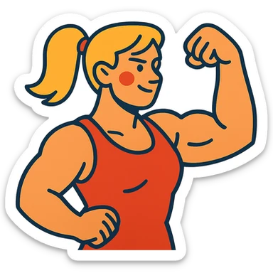 strong blond woman flexing sticker