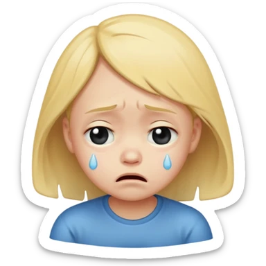 crying child, looking down, sad, apple style emoji sticker