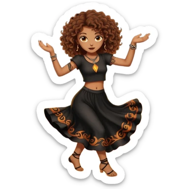 Sexy brown eyes, brown curly hair, white ethnicity with tattoo, mystic vibe, dancing in the fire in the night  sticker