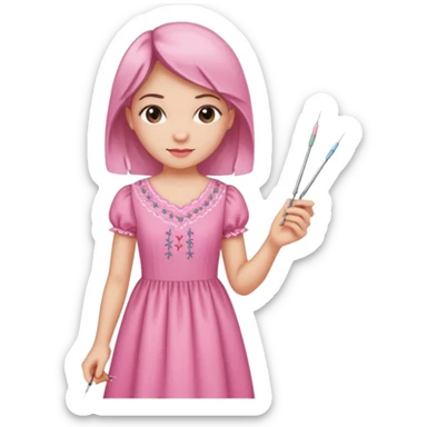 یه دختر با لباس صورتی ودر حال دوختن شماره دوزی sticker