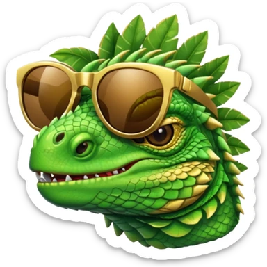 rich capitalist iguana head with golden glossy sunglasses sticker