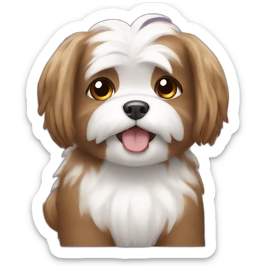 Shitzu brown and white smiling with long hair and pigtails  sticker