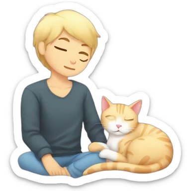asian cat snuggeling blonde boyfriend cat in bed sticker