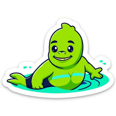 Green Shrekodil (mix of Shrek and crocodile) swimming breaststroke in a puddle sticker