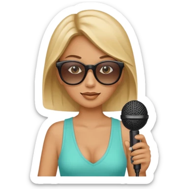 woman with summer clothes and sun glasses holding microphone sticker