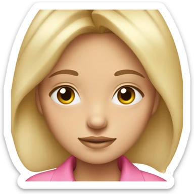 Blonde girl with hazel eyes, has long and thick eyelashes, wearing a pink shirt sticker