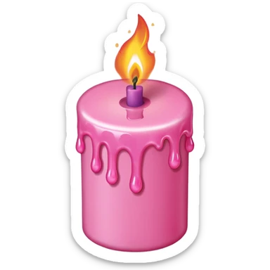 A drawing of a flaming pink candle that could be used at a romantic dinner table. The camera should be isometric at a 45-degree angle. sticker