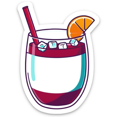 traditional sangria drink filled with ice cubes, red wine, orange and apple slices, very icy and cold sticker
