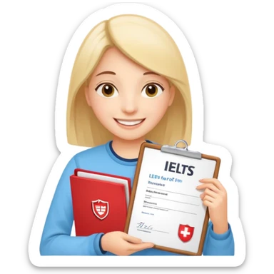 студентка радостная после успешной сдачи экзамена IELTS на 7.0 смотрит свои результаты на сертификате с текстом IELTS на белом фоне  sticker