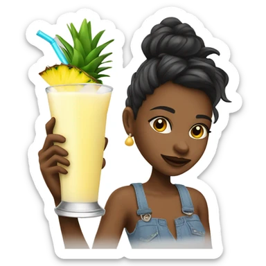 girl drinking a piña colada out of a glass ￼ sticker