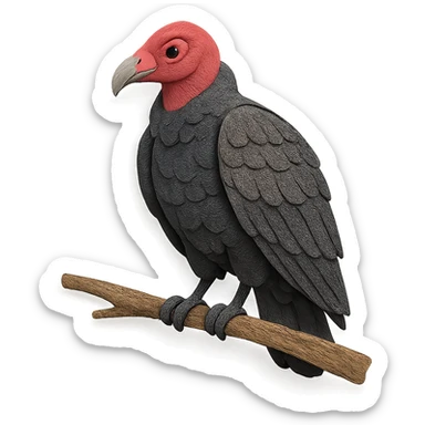 turkey vulture sitting on a branch, delicate paper layers, realistic feather patterns, subtle color variations sticker