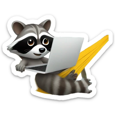raccoon works on a laptop in a hammock sticker