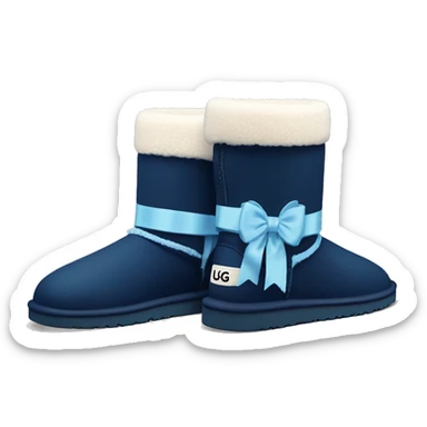 navy blue Ugg boot with light blue ribbon bow sticker