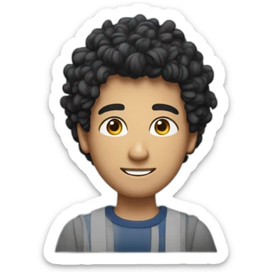 jeune homme avec des cheveux châtains bouclés, des yeux bleus clairs et une chemise noir sticker