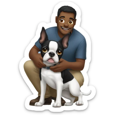 Giant holding a Boston terrier sticker