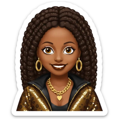 Foxy Brown, Rapper with dark brown hair, black sequin outfit sticker