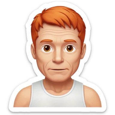 60-year-old white male, athletic build, friendly expression, receding red ginger hair sticker